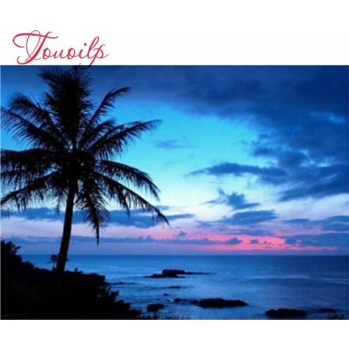 Kit de broderie point de croix | Perceuse complète en bord de mer, arbre noix de coco, bricolage paresseux 5D peinture diamant