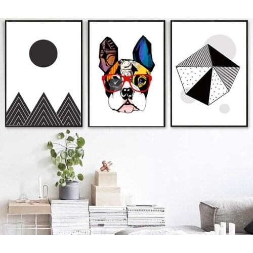 Colorful sandy dog black and white geometric figure Posters And Prints Wall Art Canvas Painting Picture Nordic Home Decor