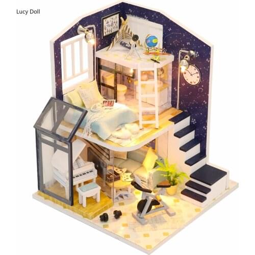Doll House Wooden Furniture Diy Dollhouse Miniature Puzzle Assemble 3d Model Miniatura Dollhouse Toys For Children Birthday Gift