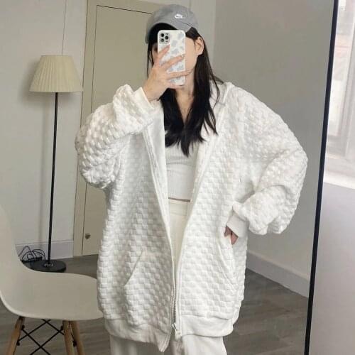 Jacket womens tide ins spring and summer 2021 new hooded zipper cardigan thin sweater student Korean version of the wild top