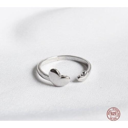 LKO Minimalist Love Heart Ring 925 Sterling Silver Adjustable Open Ring INS Temperament Women Fashion Trend Jewelry Accessories