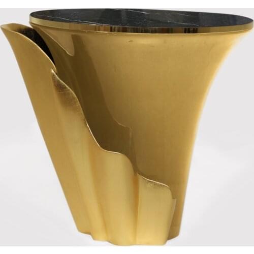 Custom furniture bedroom nightstand bedside table top marble polished brass luxury modern small tables