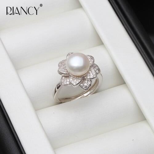 Trendy Black Natural Freshwater pearl rings for women fine Multi-zircon engagement Jewelry gift