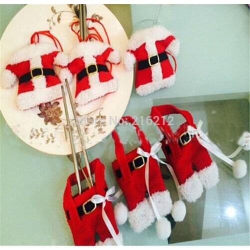 New Arrive 6pcs/Set Handmade Mini Clothes Pants Shaped Christmas Santa Claus Cultery Suit Silverware Holder Knives Forks Pockets