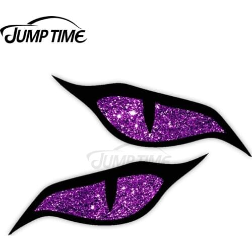 Jump Time Pair Of Evil Eye Eyes Design & Purple Glitter Effect Motorbike Biker Helmet Sticker for Windows Bumper