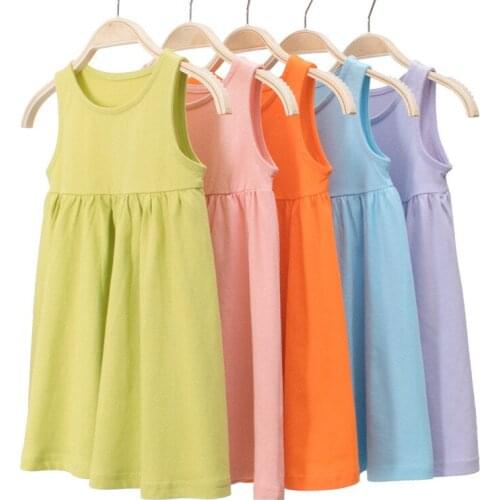 Girls dress summer new cotton solid color childrens sleeveless dress cute girl princess dress 2-7 years old childrens wear