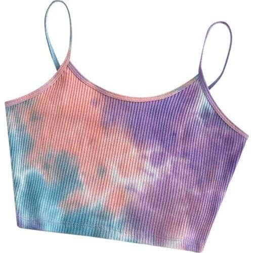 Sexy Women Crop Tops Camisoles Tie Dye Printed Sleeveless Underwear Summer Female Camis Straps Tank Tops Beachwear Plus Size