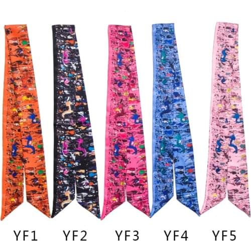 Sell Well New Arrival Skinny Scarf for Womenmulticolor Print 5*100cm Silk Women Tie Fashion Bag Head Scarves for Ladies Girls