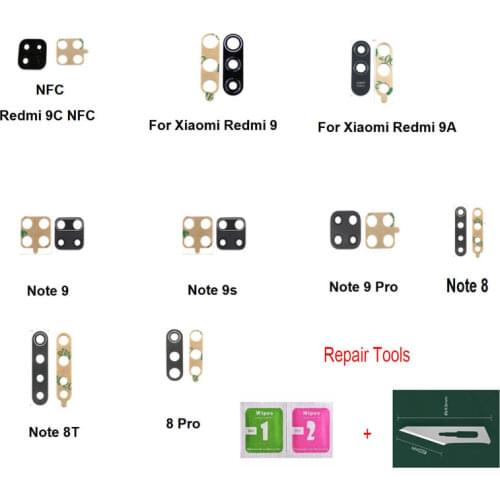New For Xiaomi Redmi Note 8 8A 8T 9 9C 9A 9T Pro 9S Rear Back Camera Glass Lens With Glue Sticker Adhesive
