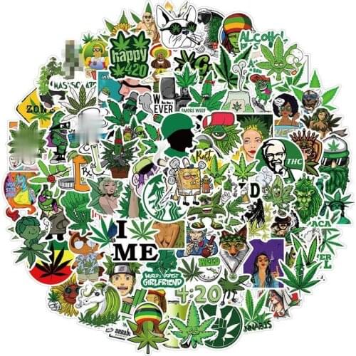 TD ZW 100Pcs Funny Characte Weed Leaf Graffiti Stickers For Guitar Toy Skateboard Snowboard Laptop Luggage Waterproof PVC Decals