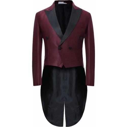 TPSAADE Burgundy Jacket Long tail slim Fit tuxedo mens suit jacket groom wedding ball gown Mens Blazer for Pary Prom Occasion