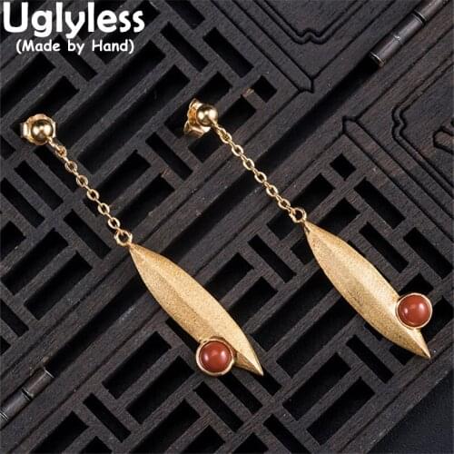 Uglyless Like a leaf boat Real 925 Silver Leaves Earrings Necklaces for Women Crystals Agate Jewelry Sets Gold Pendants + Chain
