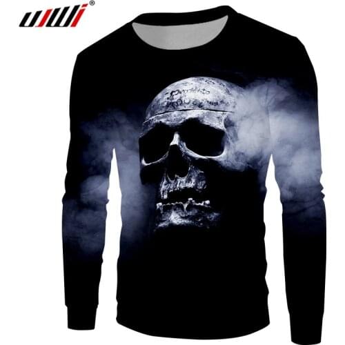 UJWI Mens Hip Hop Sweatshirt Mysterious Smoke Skulls 3D Printed Personality Punk Rock Man Pullover Large Size 6XL