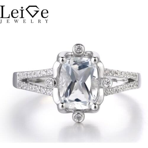 Leige Jewelry Natural White Topaz Gemstone Cushion Shape Engagement Vintage Rings November Birthstone For Woman 925 Silver