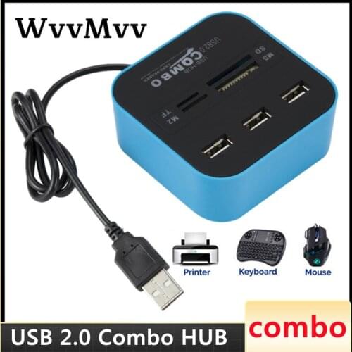 WVVMVV USB Hub 2.0 3 Ports TF Micro SD Card Reader Slot USB Combo Multi All In One USB Splitter Cables For Laptop Macbook