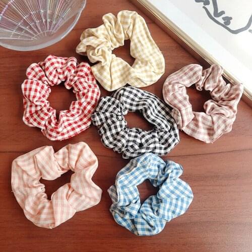 Women Plaid Hair Scrunchies Vintage Wild Hair Ring Elastic Rubber Band Girls Fashion Ponytail Scrunchie Hair Accessories