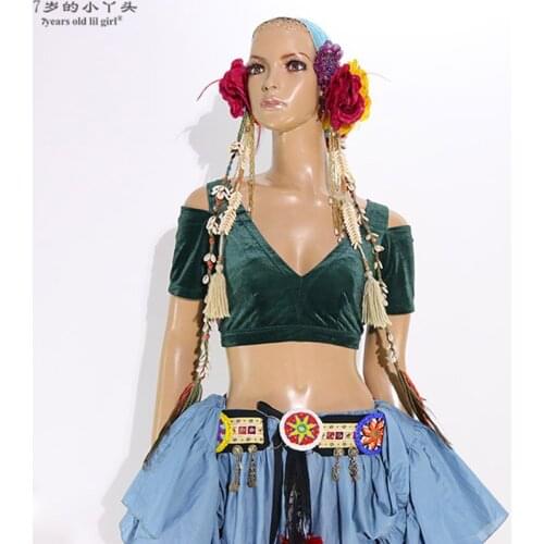 Belly Dance Velvet Top Fat Chance Tribal Choli Costume Short Drop Sleeve CJJ39