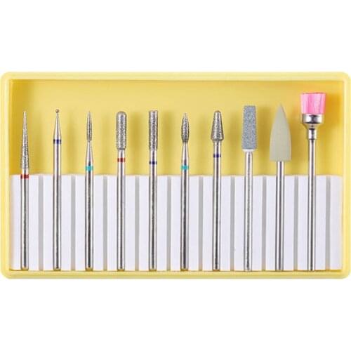 10Pcs/Set Nail Drill Bits Tools DIY Grinding Machine Clean Spare Polishing Head Set Nail Art Tool A27#30
