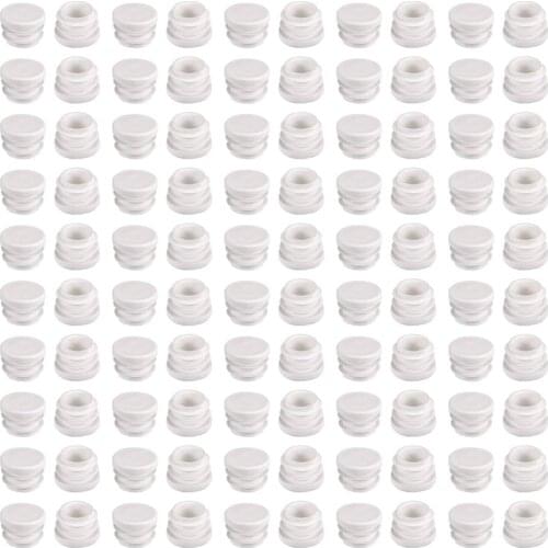 100pcs Plastic Round Ribbed Tube Insert Pipe Tubing End Covers Caps White Furniture Glide Chair Feet Floor Protector