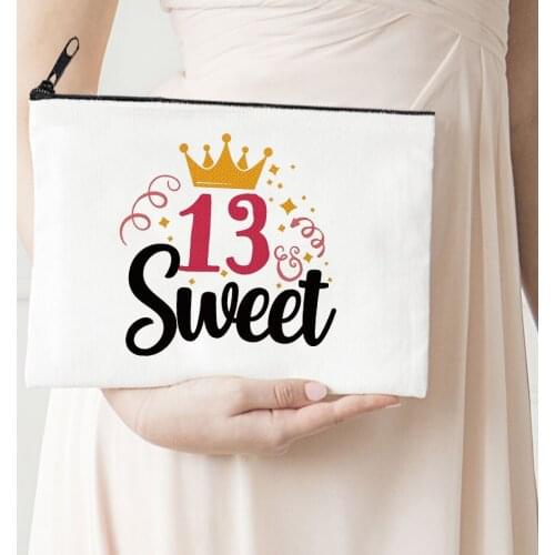 13 Years Print Cosmetic Makeup Bag Canvas Organizer Zipper Pouch Lovely Sweat Kids Travel Portable Storage Purse Letter