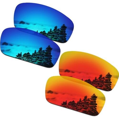 SmartVLT 2 Pairs Polarized Sunglasses Replacement Lenses for Oakley Monster Pup Ice Blue and Fire Red