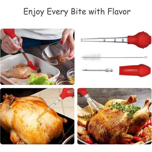 4 in1 Turkey Chicken Poultry Meat Ham Baster Sets Stainless Steel Needle Pump Kit