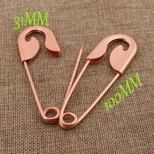 4 PCS Safety Pins,Craft Rose Gold Plated Safety Pin Brooch Stitch Markers Metal Loops Charms Jewelry Tag Fasteners-4"(10cm)