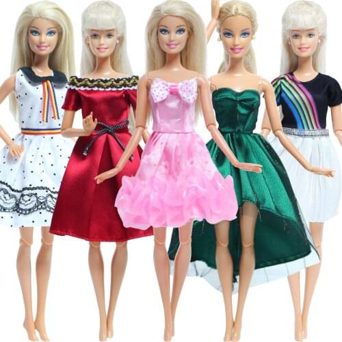 5 Sets Mix Style Doll Skirt Dress Fashion Daily Casual Wear Outfit Bow-knot Party Gown Accessories Clothes for Barbie Doll Toys