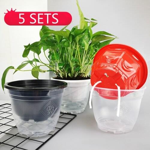 5 pcs 17cm Automatic Self Watering Flower Plants Pot Green radish flowerpot Garden Indoor Home Decoration Gardening Flower Pots
