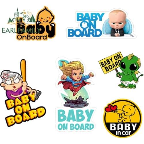 EARLFAMILY Car Stickers Baby on Board Decals Cartoon Anime Baby In Car Styling Rear Windshield Trunk Decoration JDM Waterproof