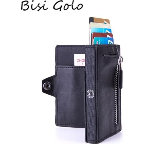 BISI GORO Button Single Box Smart Wallet RFID Credit Card Holder Hasp Men Automatic Card Case Coin Purse 2020 Pop-up Holder