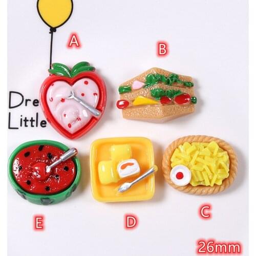 Hamburger Resin Decoration Crafts 20pcs Foods Fruits Flatback Cabochon Scrapbook Kawaii DIY Embellishments Accessories Buttons