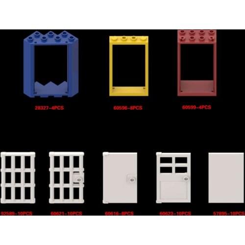 Building Blocks Parts 28327/ 60616 /60596 /60599 /57895 /60623/ 60621/ 92589/ Door frame and door panel ING MOCS Education