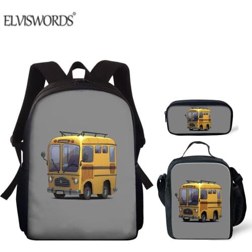 ELVISWORDS Casual Teenage Bag For Boys Cartoon Bus Pattern Backpacks Travel Shoulder Bag Primary Students Backpacks Kids Satchel