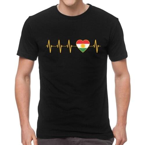 Kurdish Heartbeat T-Shirts Men Graphic T Shirts Short Sleeve I Love Kurdistan Heartbeat Flag Tshirt 100% Cotton Tee Top Clothing