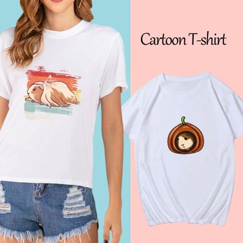 Unisex Clothing Guinea Pig Print Tshirt Casual Harajuku Kawaii Cartoon Funny T Shirt Fashion Summer Simple Tees Short Sleeve Top