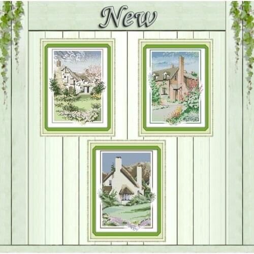 Country cabins house scenery Painting 11CT Counted print on Canvas DMC 14CT chinese Cross Stitch Embroidery kits Needlework Sets