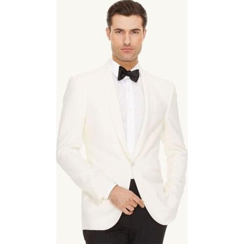 Ivory Prom Party Suits Man Blazers Men Suits for Wedding Groom Wedding Tuxedo Shawl Lapel Slim Terno Masculino 2Piece Coat Pants