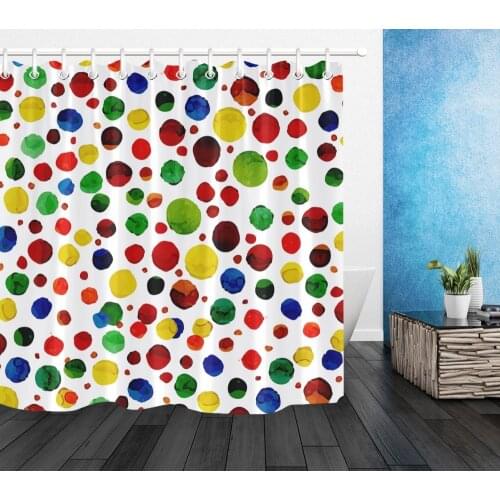 LB Watercolor Graffiti Circle Shower Curtain White Bathroom Waterproof Eco-Friendly Polyester Screens Fabric for Bathtub Decor