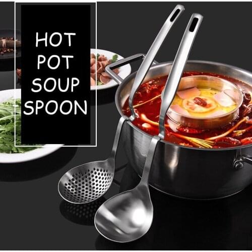 Household Long Handle Skimmer Stainless Steel Soup Spoon Wall-mounted Tableware Spoon Creative Hot Pot Ladle Colander 1pcs