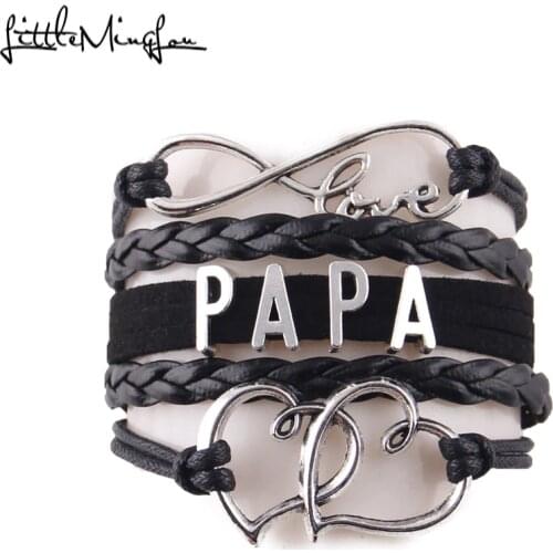 Little Minglou 4 color infinity love PAPA Bracelet heart charm leather wrap bracelets & bangles for men jewelry dad father gift