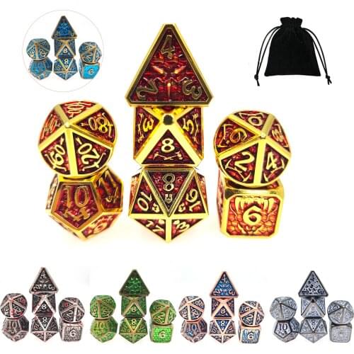 7pcs/set Metal Dice Set DND Dice Polyhedral Dice D4 D6 D8 D10 D12 D20 Dice for DND RPG MTG Board Games Role Playing Game