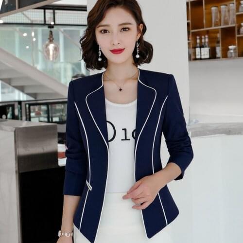Fashion Casual long blazer women 2020 New autumn slim jacket office ladies business work coat navy blue black blazer feminino
