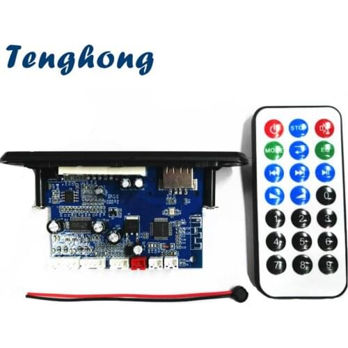 Tenghong MP3 Amplifier Wireless Bluetooth 4.2 Decoder Board Two-channel FM 10W+10W 12V Lossless Car Speaker APP Audio Receiver
