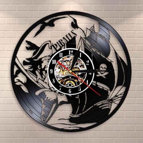 Sea Ship Sailing Boat Wall Art Decorative Clock Watch Pirates Ship Vinyl Record Wall Clock Home Decor Gift For Mariner Captain