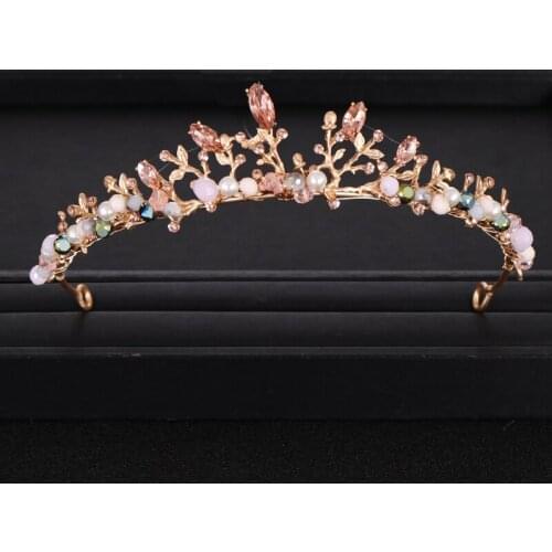 New Queen Wedding Crown Headdress Baroque Colored Rhinestone Crystal Wedding Hair Accessories Crown Handmade Bridal Crown Tiara