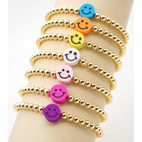 2021 New Multicolor Soft Pottery Smiley Bracelets For Women Bohemia Fashion Beaded Chain Charm Bracelet Boho Jewelry Girl Gift