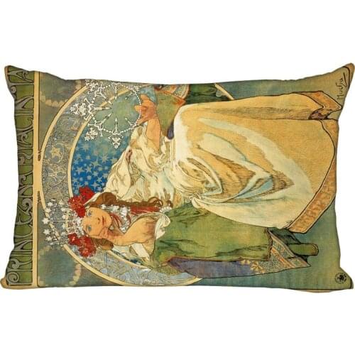 New Custom Alphonse Mucha Pillowcase Zippered Rectangle Pillow Cover Cases Size 45X35cm,40x60cm,45X75cm,50X75cm(Two sides)