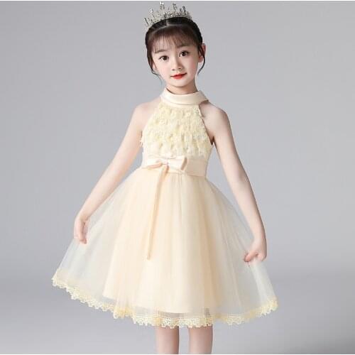 2021 Summer New wedding lace Neck dress for girls 4 to 12 years old Birthday party Childrens Day Evening Dresses