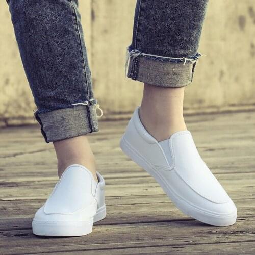 New Men Shoes Spring Summer Casual PU Leather Flat Shoes Slip-On Low Top White Male Sneakers Tenis Masculino Adulto Shoes